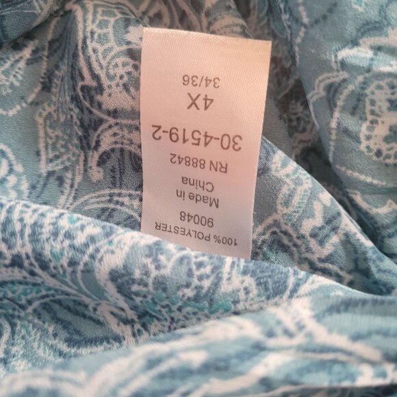 Only Necessities Womens Pleated Blue Paisley Button-Up Blouse 4X - Picture 6 of 6